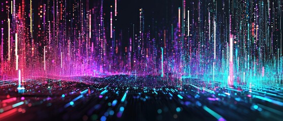 Poster - Abstract Digital Rain: A Symphony of Light and Color