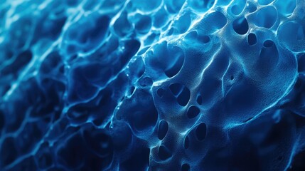 Poster - Close-up view of a textured blue surface resembling organic material, showcasing intricate patterns and depth