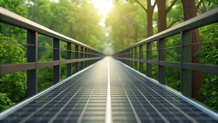 Poster - A serene pathway meanders through a lush green forest, framed by trees, with sunlight streaming in, creating a peaceful, inviting atmosphere.