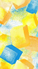 Poster - Vibrant Halftone Cubes Abstract Art: A Symphony of Yellow, Orange, and Blue