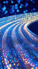 Poster - Abstract Digital Fiber Optic Light Trails, Dynamic Flowing Data Streams, Futuristic Technology Concept