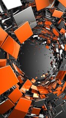 Poster - Abstract Orange and Black 3D Cube Vortex