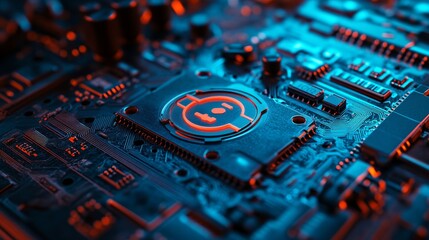 Fototapete - Configure Technology Concept with tool symbol on a Microchip, where White Neon Data flows between Users and the CPU across a Futuristic Motherboard in a 3D render