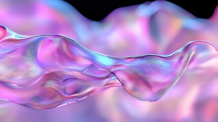 Poster - Flowing iridescent waves in pink, purple and blue create ethereal abstract background with smooth liquid motion and holographic effect for modern design projects.