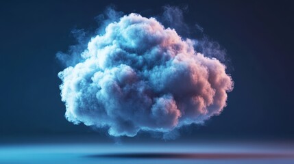 Poster - A Beautiful Stylized Three-Dimensional Rende of a Cumulus Cloud Bathed in Blue and Orange Light Against a Dark Blue Background