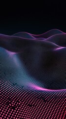 Poster - Abstract Digital Landscape: Pink and Purple Waves of Data Points
