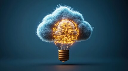 Aufkleber - Glowing Lightbulb Formed from Interconnected Nodes Surrounded by Fluffy Cloud Symbolizing Innovative Power and Capabilities of Cloud Computing Technology