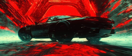 Poster - Cyberpunk Car Speeding Through Neon Tunnel