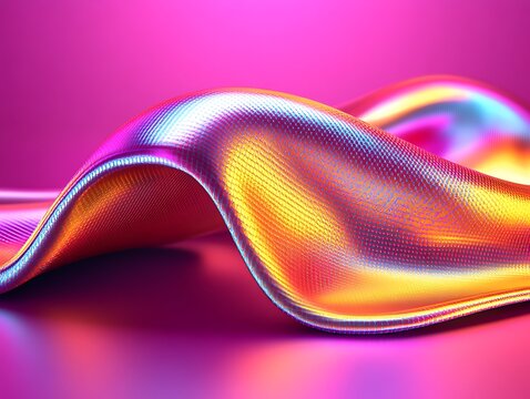 A shimmering iridescent fabric flowing across a vibrant background