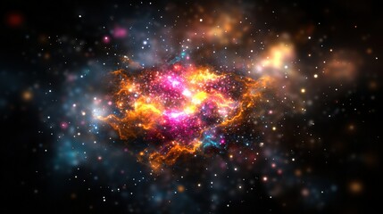 Poster - A Stunning Vibrant Nebula Swirling with Fiery Orange Pink and Blue Hues Against a Backdrop of Countless Twinkling Stars in Deep Dark Space