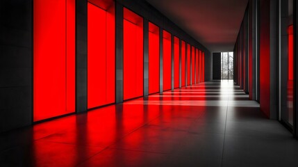 Wall Mural - a long hallway with red walls and a red floor