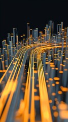 Poster - Abstract Cityscape: Glowing Pathways in a Digital Metropolis