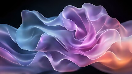 Poster - Ethereal flowing waves in pink, purple and blue create mesmerizing abstract background with smooth gradient transitions and luminous light effects.