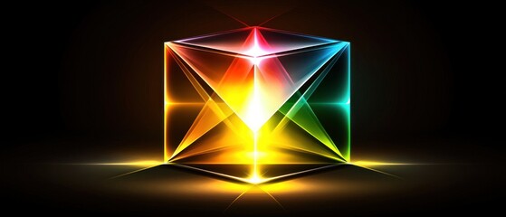 Poster - Luminous Rainbow Cube: A Symphony of Light and Geometry