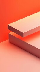 Poster - Abstract Coral Geometric Composition: Layered Prisms in Warm Hues