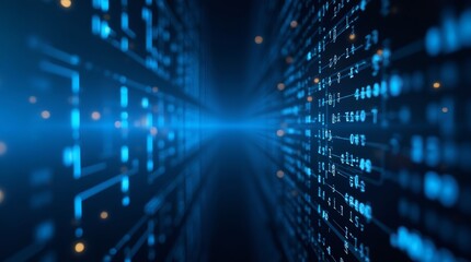 Poster - Cybernetic Data Stream: Captivating digital display showcases intricate data streams and complex circuitry patterns in mesmerizing futuristic, high-tech world.