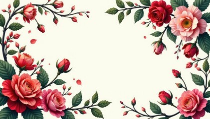 Wall Mural - intricate continuous floral design, flowing vines & blooms, red, pattern, colorful