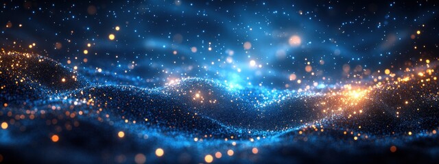 Leinwandbilder - Abstract Blue Bokeh Background Technology Futuristic Business Data Glow Soft Light Dark Contrast