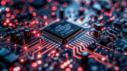 Poster - Exploring intricate details of a circuit board illuminated by re
