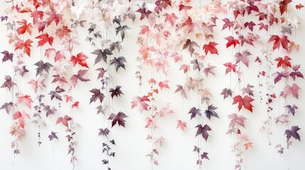 Poster - Delicate red and pink leaves cascade downward on a soft white backdrop, creating a calming and artistic ambiance
