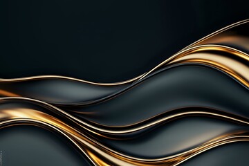 Poster - Luxurious black and gold waves create elegant abstract background with smooth flowing curves and metallic shine, suitable for premium design projects.