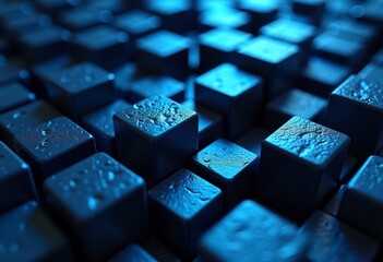 Poster - High-Resolution Cube Patterns: Seamless Black and Blue Design with Layered Illumination for Modern Wallpapers and Creative Project Backgrounds

