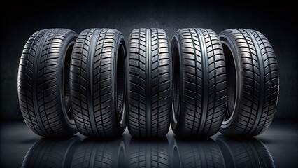 Poster - Minimalist Black Tires Row Dark Background Stock Photo