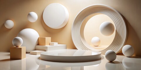 Poster - Minimalist Geometric Art: White Circles and Angles Abstract Modern Composition