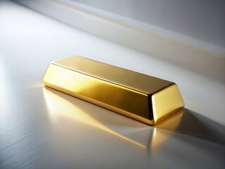 Poster - Minimalist Gold Bar Shadow Panoramic Stock Photo: Sleek White Surface, Luxury Concept