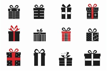 Poster - Collection of trendy flat style gift box icons with ribbons designed for apps and websites Generative AI