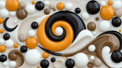 Poster - An abstract design showcases a golden spiral surrounded by swirling patterns in yellow, black, and white, evoking elegance and depth