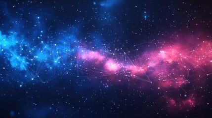 abstract cosmic nebula with digital network, space background