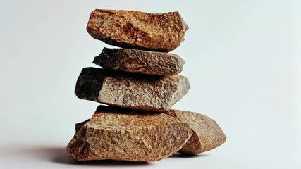 Poster - Natural Stone Stacking Formation with Earthy Tones on Light Background Ideal for Minimalist Decor, Interior Design, and Relaxation Themes