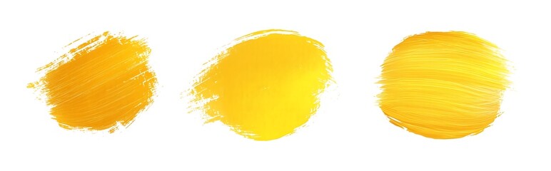 Wall Mural - Three yellow circles, grunge watercolor brush strokes on a white background