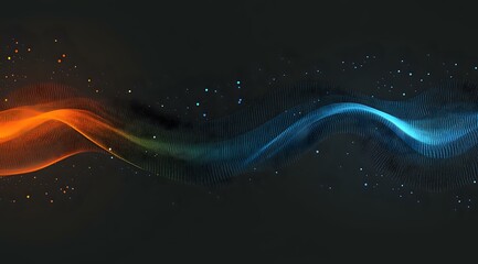 Aufkleber - Abstract glowing orange and blue wave lines with particles floating on dark background, dynamic light motion effect creates futuristic energy flow pattern.