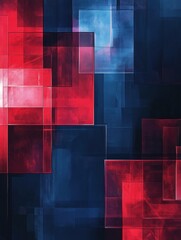 Poster - Abstract background in red and blue tones with geometric shapes like squares and rectangles
