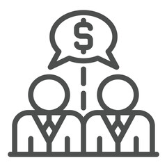 Poster - Two humans chat talk line icon, world sanctions concept. Vector graphics. Dollar currency in men dialog bubble sign on white background, outline style icon for mobile or web design.