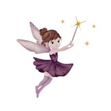 Enchanting fairy with wand casting magic sparks in a whimsical forest setting