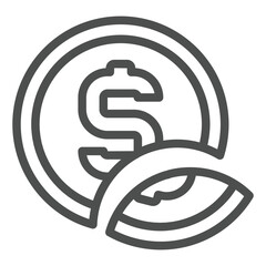 Poster - Broken dollar coin line icon, global sanctions concept. Vector graphics. Money coin with it fragment piece sign on white background, outline style icon for mobile or web design.