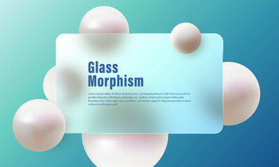 Poster - vector abstract website landing page template in glass morphism style. frosted glass partition with 