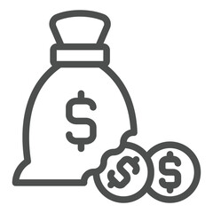 Poster - Money bag with coin line icon, finance concept. Vector graphics. Dollar money sack with coins sign on white background, outline style icon for mobile or web design.
