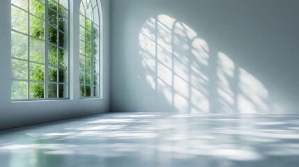 Wall Mural - a large room with a window and a plant in it