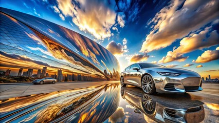 Poster - Panoramic Lustrous Rhodium Texture: Mirror-like Finish with Striking Striations