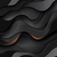 Poster - Artistic black background with abstract shapes, Sleek and modern abstract vector with wavy paper cuts in a gradient of black, dark gray, and smoky gray, emphasizing the elegance of textures.