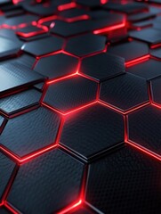 Poster - Modern Dark hexagonal carbon fiber with red luminous lines and highlights background