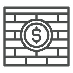 Poster - Brick wall with dollar coin line icon, world sanctions concept. Vector graphics. Brickwork, money firewall sign on white background, outline style icon for mobile or web design.