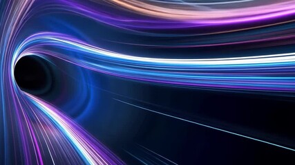 Poster - dynamic swirl of vibrant neon light trails curving into dark tunnel creating sense of speed and futu