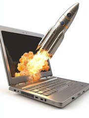 Poster - A laptop with a rocket coming out of the screen