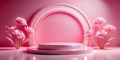 Poster - Pink Podium with Semicircle Backdrop: Elegant Double Exposure Stock Photo