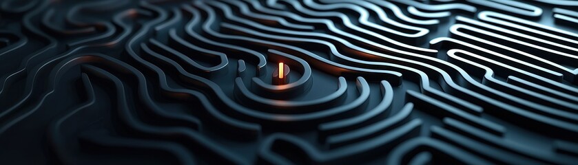 Poster - Business mindset with goals and focus concept. Abstract close-up of intricate, dark, wavy patterns with a subtle central light source.